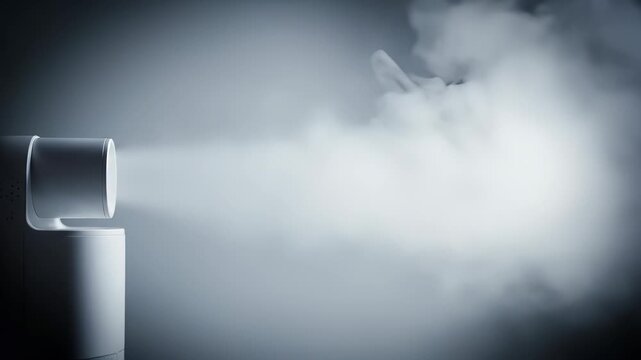 Close-up of a white device emitting a cloud of vapor.
