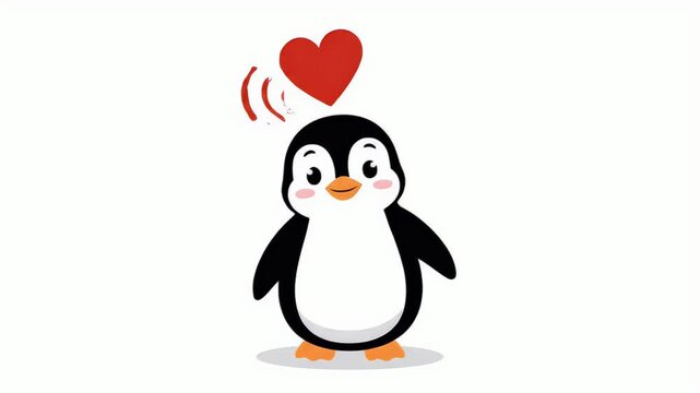 Cute Penguin Animation with Red Heart Element Loop Motion Graphic