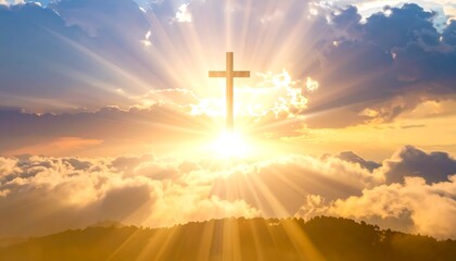 Fototapeta premium The Cross of Christ Shining Brightly in the Heavenly Sky.