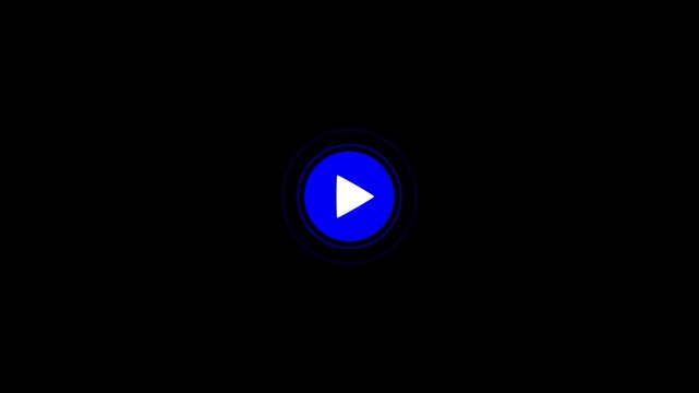 A stark black background showcases a vibrant blue play button encircled by concentric rings signifying media or video content high quality professional