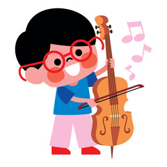 Fototapeta premium Little Cartoon Kid Playing Music