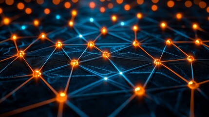 Fototapeta premium Abstract close up of black surface illuminated by vibrant orange and blue lights modern digital art.