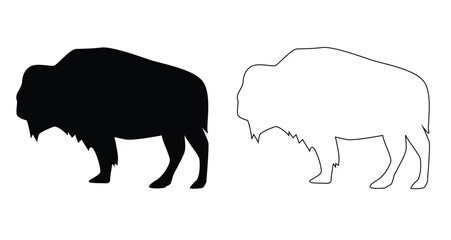 Silhouette of a Bison Buffalo Isolated on White. Animals and wildlife idea vector art © Eugen