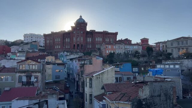 Balat fener red castle looking like school and small houses