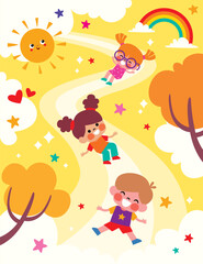 Children Sliding Down From Sky