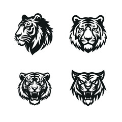 Fototapeta premium 4 tiger head vector silhouette bundle