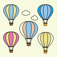 Fototapeta premium Six floating hot air balloons in flat design 
