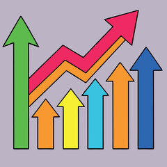 Six symbolic business growth arrows each 