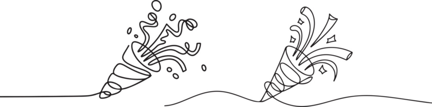 Party popper in continuous line drawing. Celebration-themed illustration.one line vector icon illustration