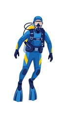 Fototapeta premium Scuba Diver in Blue Wetsuit Illustration.