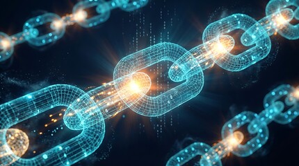 Fototapeta premium Blockchain technology concept with glowing digital chain links