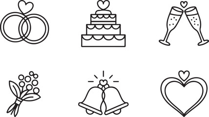 Fototapeta premium Wedding set icons hand drawn.one line vector icon illustration