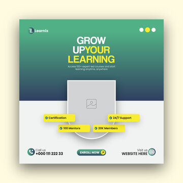 Digital training online courses sale social media post web banner design template