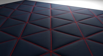 Fototapeta premium Dark blue quilted fabric with red stitching on a white background.