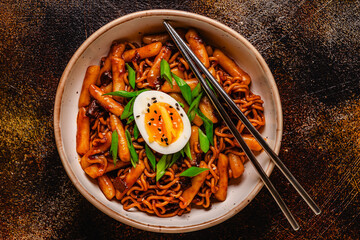 Rapokki - tteokbokki with noodles and chajang sauce