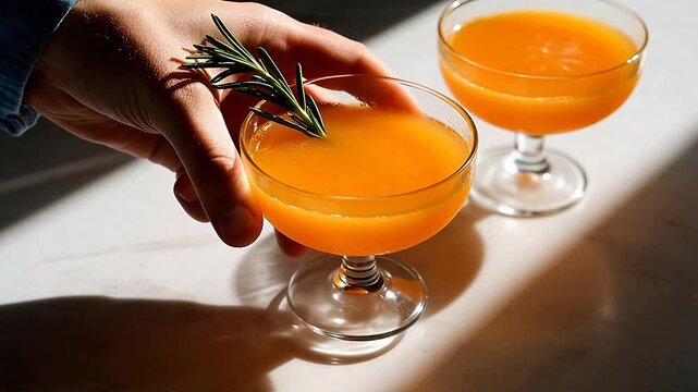 Orange drink with rosemary garnish