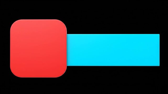 Red square with rounded corners juxtaposed to a blue horizontal bar on a black background
