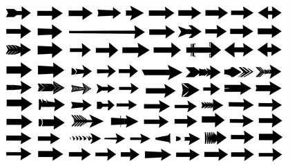Grid of diverse black arrow designs with decorative and geometric variations, symbolizing directional creativity.