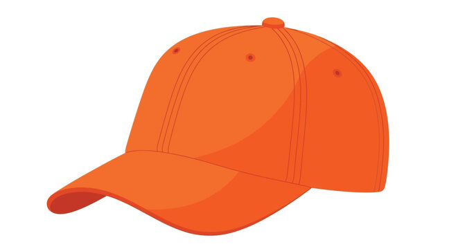 A vibrant orange baseball cap is digitally illustrated with a flat design showcasing a bold silhouette high quality professional detailed modern elegant