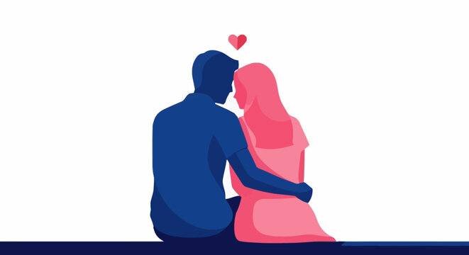 Ilustraci n de una pareja sentada en abrazo rom ntico con corazones