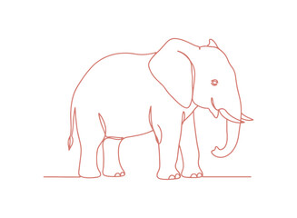 Fototapeta premium Endearing elephant created in a continuous line art style. Minimalist linear sketch isolated on a white canvas. Vector illustration.