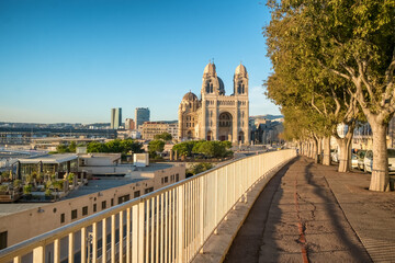 Urban view of Marseille Cathedral and city streets