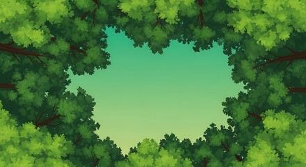 Dense foliage frames a bright sky viewed from below the tree canopy