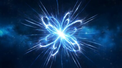 Fototapeta premium Bright, energetic blue abstract light explosion radiates powerful scientific energy against a deep space background