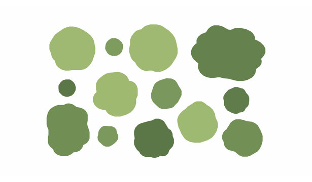 Minimal woodland forest aerial canopy vector background with green treetops isolated on white