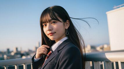 Fototapeta premium 青い背景のアーティスティックな女性