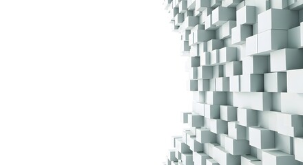 Fototapeta premium A 3d wall of protruding light blue rectangular blocks on a white background