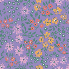 Fototapeta premium Pink ditsy floral with geometric background