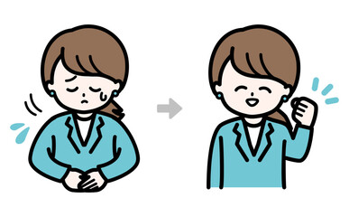 謝罪から前向きな対応へ変化する女性のビジネスイラスト