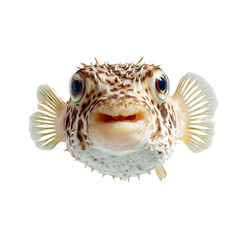 Obraz premium PNG of Close-up of a pufferfish displaying charming facial features and intricate patterns.