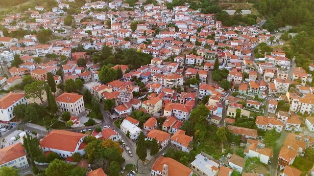 Aerial View of Xanthi Old Town at Sunset Greece