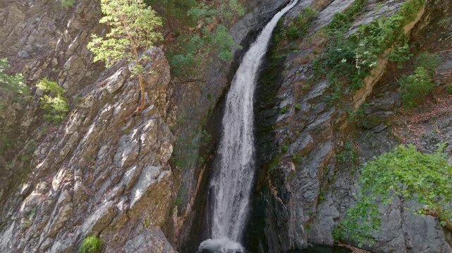 Aerial View of Fonias Waterfalls and Vathres on Mount Saos Samothraki