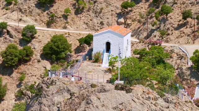 Aerial View of Panagia Krimniotissa Church on Samothrace Island Greece