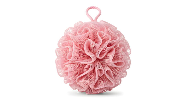 Pink Bath Sponge Mesh Loofah Isolated on White Background