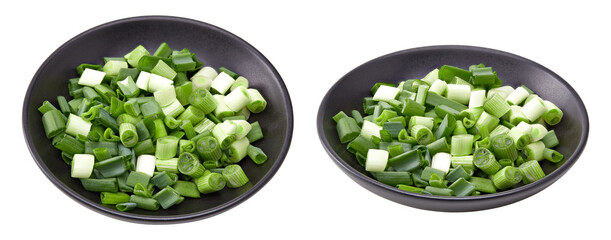 zest of onion in black plate isolated on white background. full depth of field. clipping path