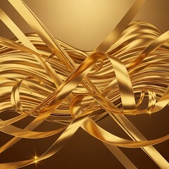 Golden Ribbons Abstract Design with Shimmering Light Effects.