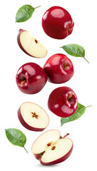 sliced red apples isolated on white background. clipping path