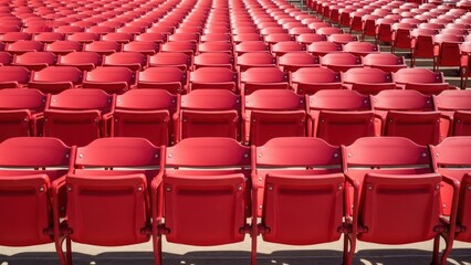 Naklejka premium Rows of red, empty stadium seats, perspective view