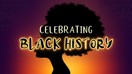 "Celebrating Black History" banner with a painterly image of a strong tree against a purple sky, symbolizing deep roots, strength, and enduring legacy.