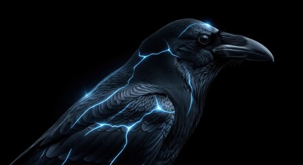 Fototapeta premium Electric raven profile, dark background