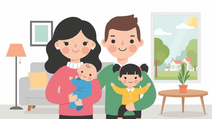 Happy Family Portrait with Two Young Children.