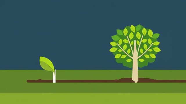 A small tree growing next to a larger tree. Nature scene, flat design