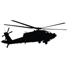 Fototapeta premium Silhouette of an attack helicopter in flight, military aircraft