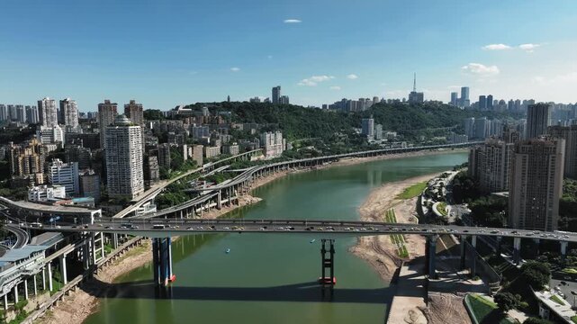 Chongqing Liziba Metro Station Aerial View with Yangtze River
