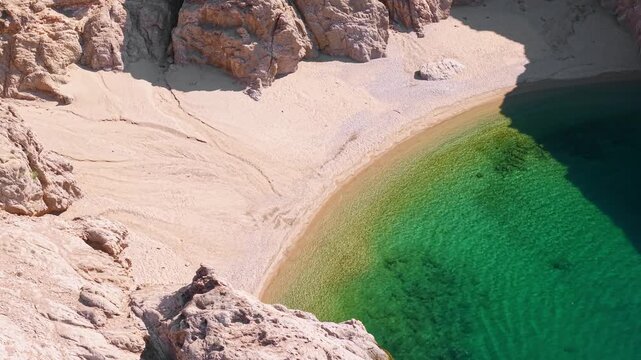 Aerial View of Remote Secret White Sand Beach on Samothraki Greece