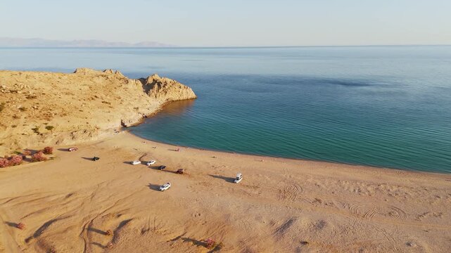 Aerial View of Pachia Ammos Beach at Sunset Samothraki Greece